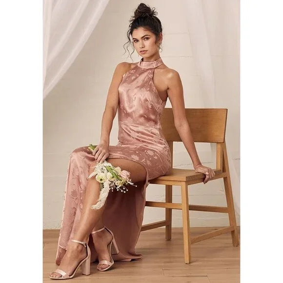 NWT Lulu's Red Carpet Ready Light Blush Pink Maxi Dress Size M - Picture 2 of 8